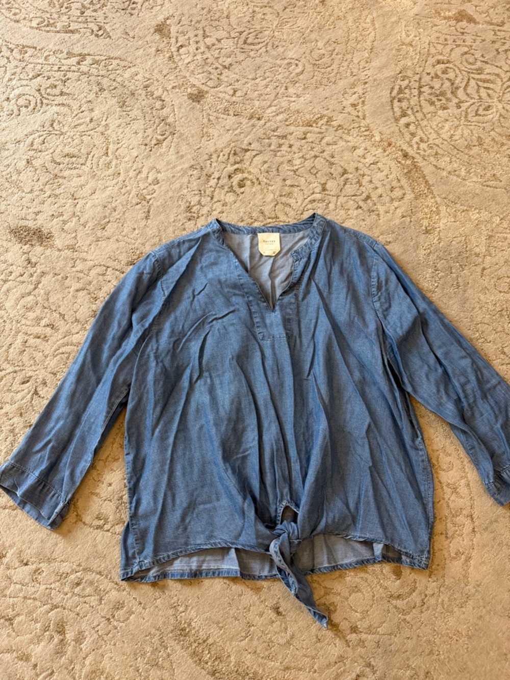 Harper Blue Tie-Front Long Sleeve Top